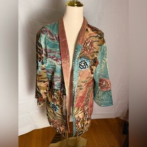 Midnight Velvet Artistic Blue and Brown Kimono
